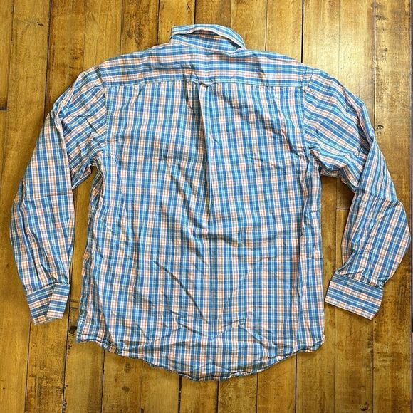 Izod Medium Blue Pink Plaid Button Down Shirt Business casual wedding cotton men - Picture 4 of 4